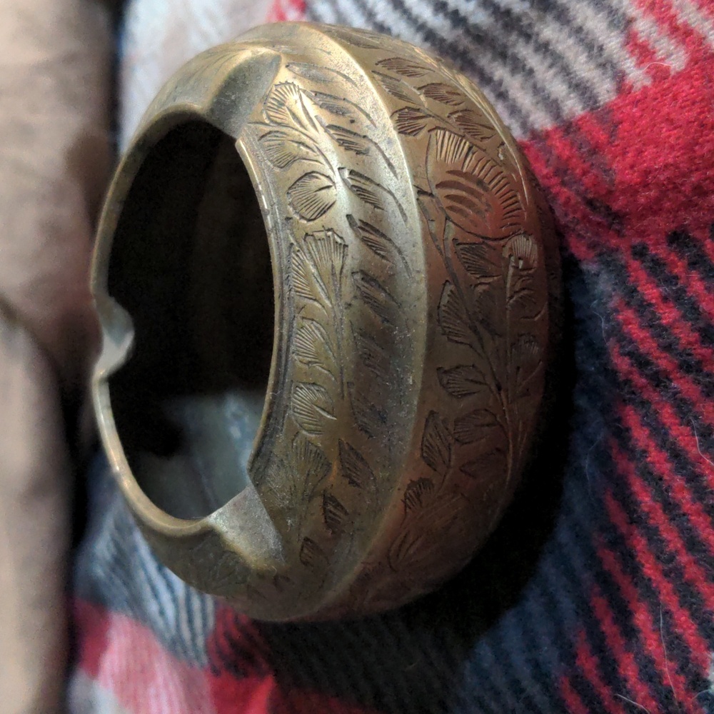 Vintage Handcrafted Brass Ashtray: Unique Indian Design Signed